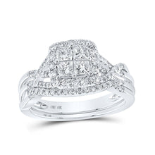 Load image into Gallery viewer, Enchanting Love Story | 10kt White Gold Princess Diamond Square Bridal Wedding Ring Band Set 1 Cttw - Splendid Jewellery