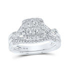 Enchanting Love Story | 10kt White Gold Princess Diamond Square Bridal Wedding Ring Band Set 1 Cttw - Splendid Jewellery