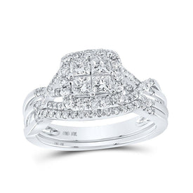 Enchanting Love Story | 10kt White Gold Princess Diamond Square Bridal Wedding Ring Band Set 1 Cttw - Splendid Jewellery