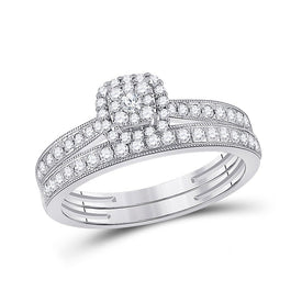 Enchanting Love Story | 10kt White Gold Round Diamond Bridal Wedding Ring Band Set 1/2 Cttw - Splendid Jewellery