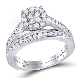 Enchanting Love Story | 10kt White Gold Round Diamond Bridal Wedding Ring Band Set 3/4 Cttw - Splendid Jewellery