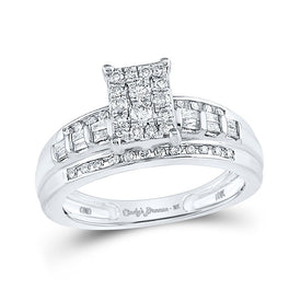 Enchanting Love Story | 10kt White Gold Round Diamond Cluster Bridal Wedding Engagement Ring 1/2 Cttw - Splendid Jewellery