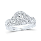 Enchanting Love Story | 10kt White Gold Round Diamond Halo Bridal Wedding Ring Band Set 1 Cttw - Splendid Jewellery