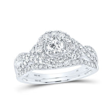 Load image into Gallery viewer, Enchanting Love Story | 10kt White Gold Round Diamond Halo Bridal Wedding Ring Band Set 1 Cttw - Splendid Jewellery