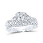 Enchanting Love Story | 10kt White Gold Round Diamond Halo Bridal Wedding Ring Band Set 1 Cttw - Splendid Jewellery