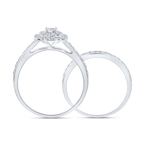 Enchanting Love Story | 10kt White Gold Round Diamond Halo Bridal Wedding Ring Band Set 3/4 Cttw - Splendid Jewellery