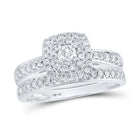 Enchanting Love Story | 10kt White Gold Round Diamond Halo Bridal Wedding Ring Band Set 3/4 Cttw - Alternate view 1 from Splendid Jewellery
