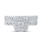 Enchanting Love Story | 10kt White Gold Round Diamond Halo Bridal Wedding Ring Band Set 3/4 Cttw - Alternate view 4 from Splendid Jewellery