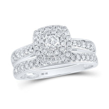 Load image into Gallery viewer, Enchanting Love Story | 10kt White Gold Round Diamond Halo Bridal Wedding Ring Band Set 3/4 Cttw - Splendid Jewellery