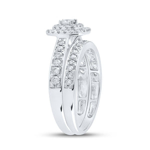 Enchanting Love Story | 10kt White Gold Round Diamond Halo Bridal Wedding Ring Band Set 3/4 Cttw - Splendid Jewellery