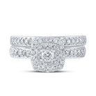 Enchanting Love Story | 10kt White Gold Round Diamond Halo Bridal Wedding Ring Band Set 3/4 Cttw - Splendid Jewellery