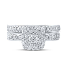 Load image into Gallery viewer, Enchanting Love Story | 10kt White Gold Round Diamond Halo Bridal Wedding Ring Band Set 3/4 Cttw - Splendid Jewellery