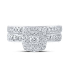 Enchanting Love Story | 10kt White Gold Round Diamond Halo Bridal Wedding Ring Band Set 3/4 Cttw - Splendid Jewellery