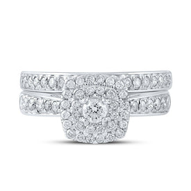Enchanting Love Story | 10kt White Gold Round Diamond Halo Bridal Wedding Ring Band Set 3/4 Cttw - Splendid Jewellery