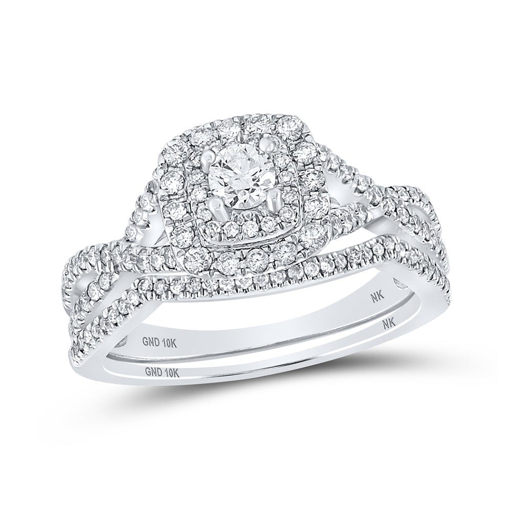 Enchanting Love Story | 10kt White Gold Round Diamond Halo Bridal Wedding Ring Band Set 3/4 Cttw | Splendid Jewellery - Splendid Jewellery