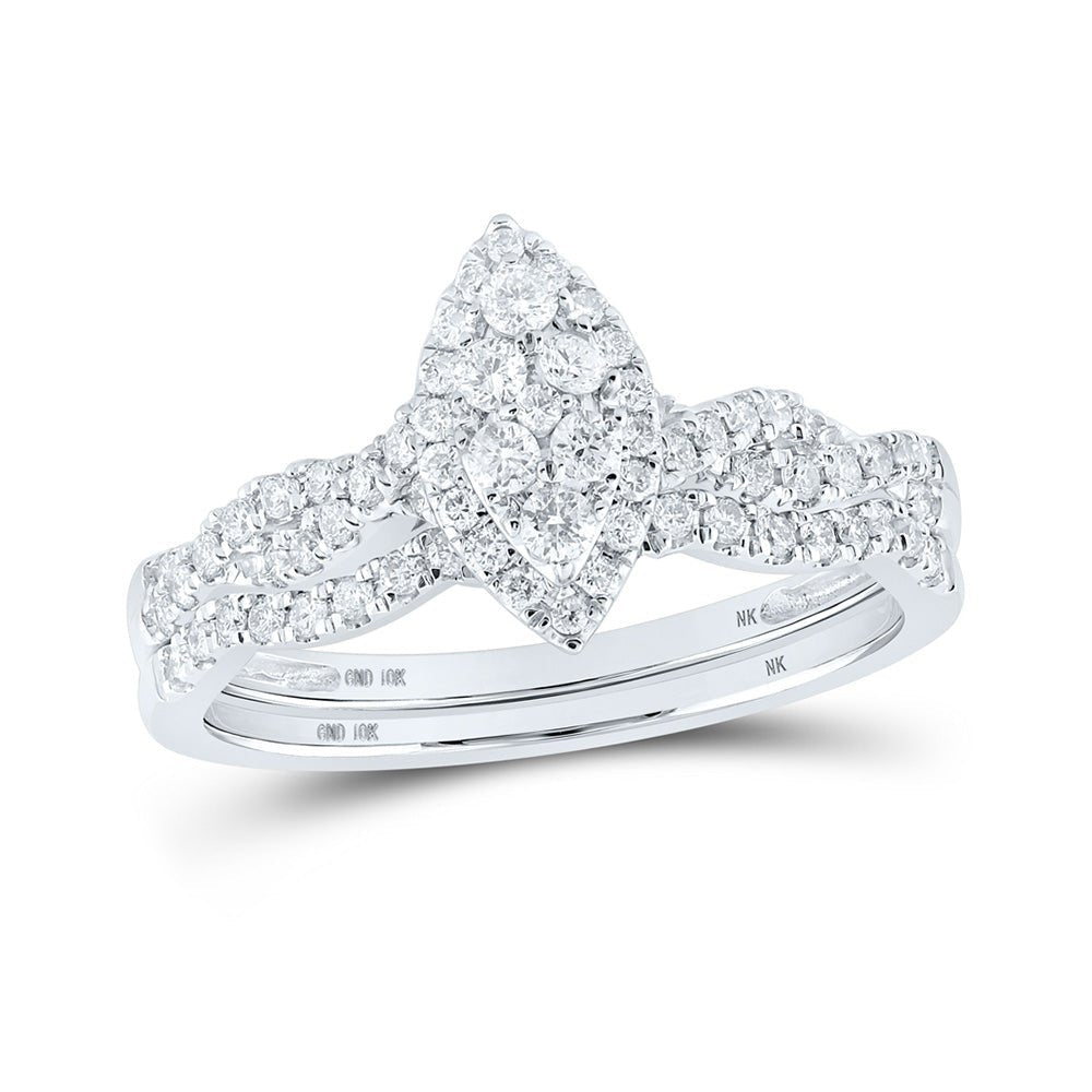 Enchanting Love Story | 10kt White Gold Round Diamond Marquise - shape Cluster Bridal Wedding Ring Band Set 1/2 Cttw - Splendid Jewellery