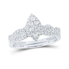 Enchanting Love Story | 10kt White Gold Round Diamond Marquise - shape Cluster Bridal Wedding Ring Band Set 1/2 Cttw - Splendid Jewellery