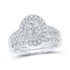 Enchanting Love Story | 10kt White Gold Round Diamond Oval Cluster Bridal Wedding Ring Band Set 1 Cttw | Splendid Jewellery - Splendid Jewellery