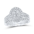 Enchanting Love Story | 10kt White Gold Round Diamond Oval Cluster Bridal Wedding Ring Band Set 1 Cttw | Splendid Jewellery - Splendid Jewellery