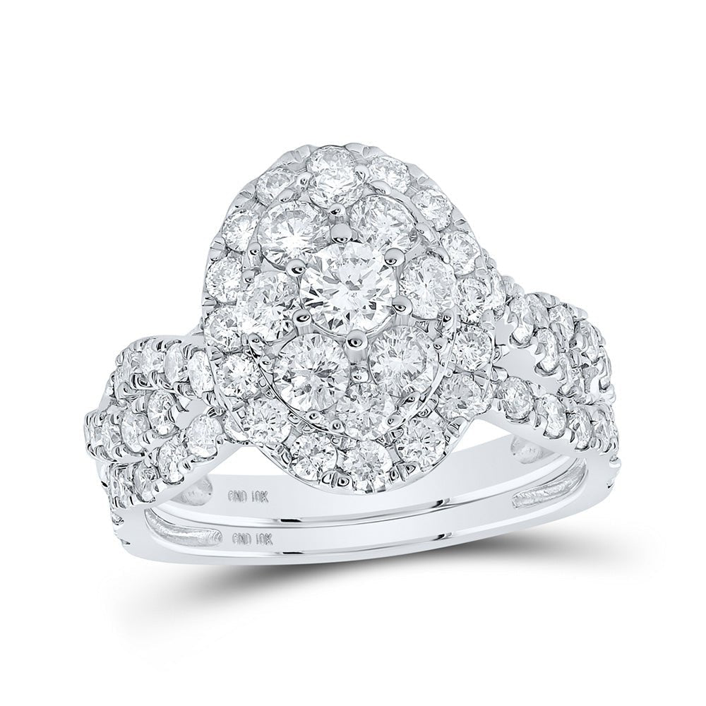 Enchanting Love Story | 10kt White Gold Round Diamond Oval Cluster Bridal Wedding Ring Band Set 2 Cttw | Splendid Jewellery - Splendid Jewellery