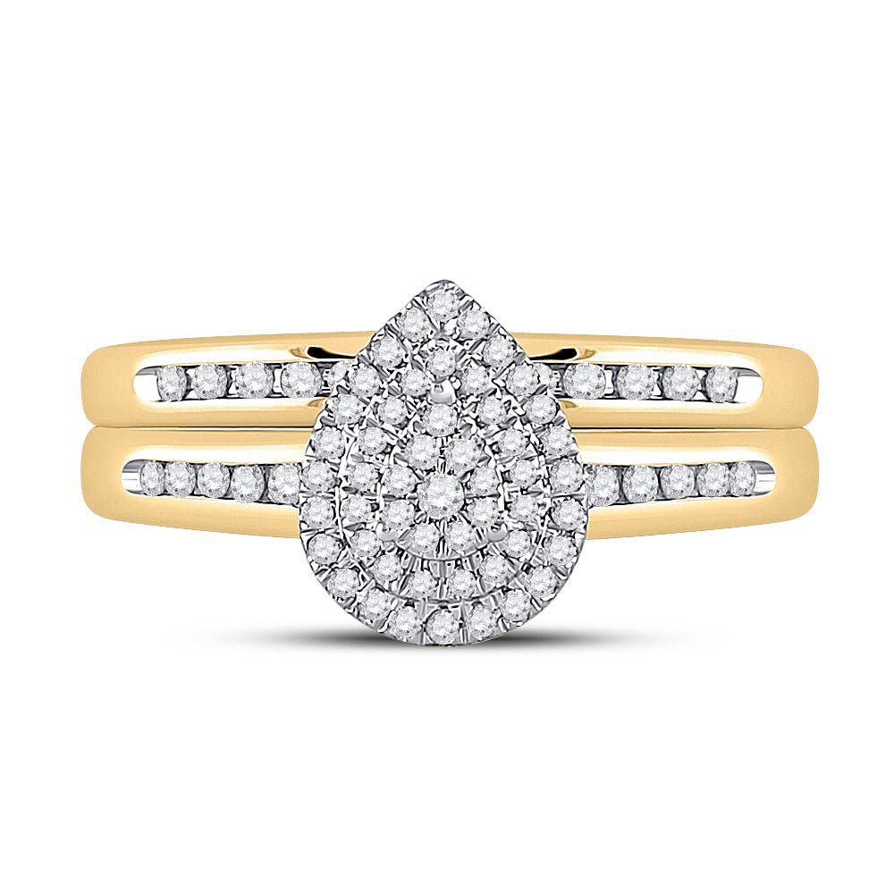 Enchanting Love Story | 10kt Yellow Gold Diamond Halo Bridal Wedding Ring Set 1/3 Cttw - Splendid Jewellery