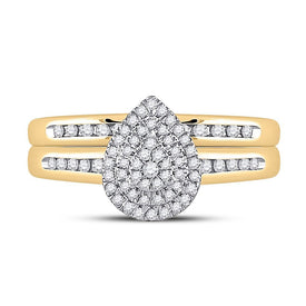 Enchanting Love Story | 10kt Yellow Gold Diamond Halo Bridal Wedding Ring Set 1/3 Cttw - Splendid Jewellery