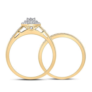 Enchanting Love Story | 10kt Yellow Gold Diamond Halo Bridal Wedding Ring Set 1/3 Cttw - Splendid Jewellery