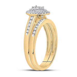 Enchanting Love Story | 10kt Yellow Gold Diamond Halo Bridal Wedding Ring Set 1/3 Cttw - Splendid Jewellery