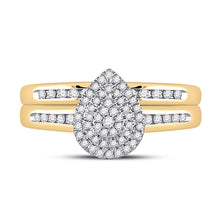 Load image into Gallery viewer, Enchanting Love Story | 10kt Yellow Gold Diamond Halo Bridal Wedding Ring Set 1/3 Cttw product Top View from Splendid Jewellery