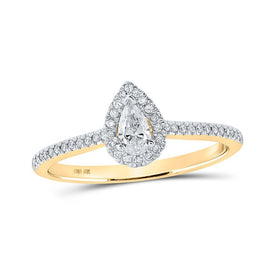 Enchanting Love Story | 10kt Yellow Gold Pear Diamond Halo Bridal Wedding Engagement Ring 1/3 Cttw - Splendid Jewellery