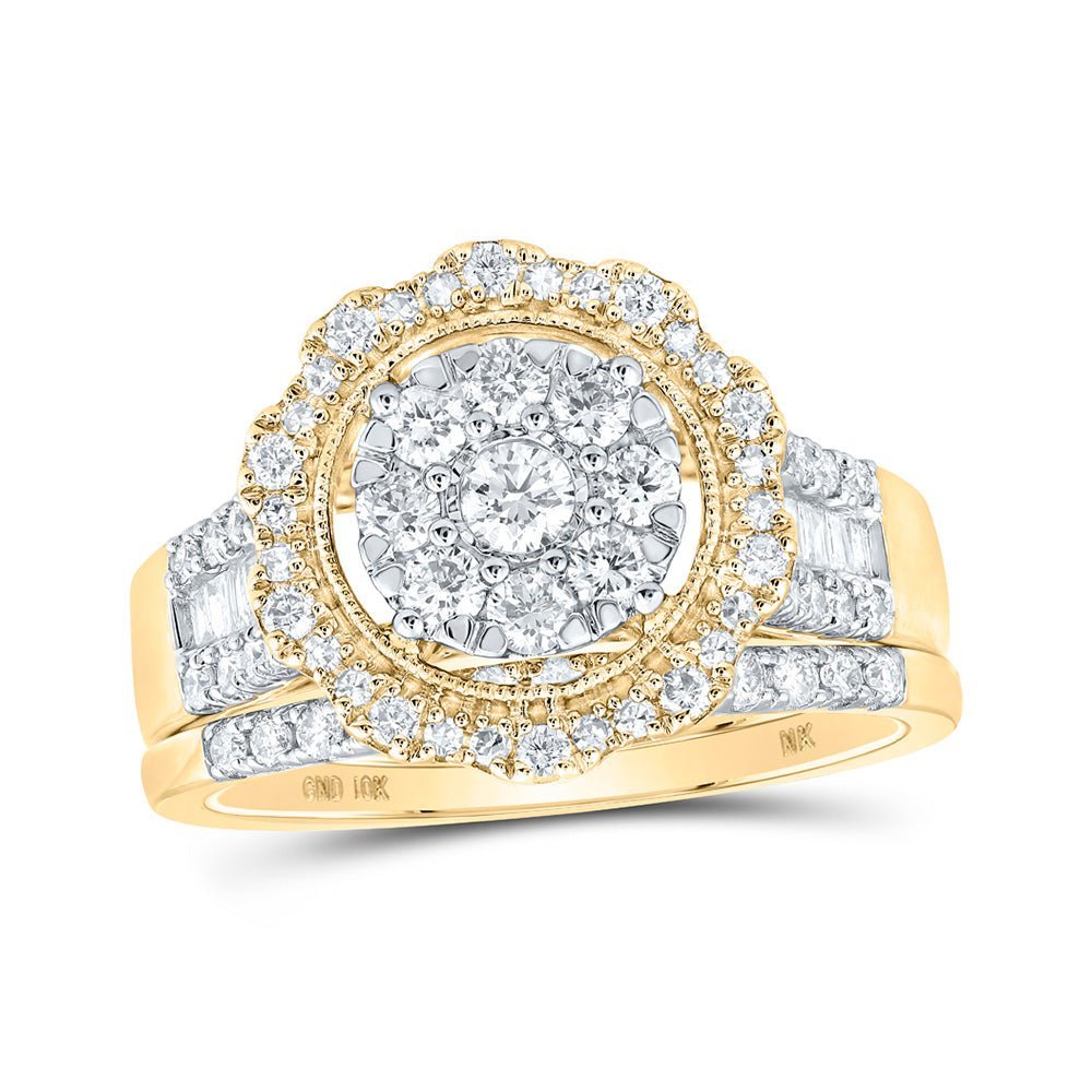 Enchanting Love Story | 10kt Yellow Gold Round Diamond Bridal Wedding Ring Band Set 1 Cttw - Splendid Jewellery