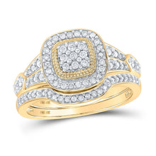 Load image into Gallery viewer, Enchanting Love Story | 10kt Yellow Gold Round Diamond Cluster Bridal Wedding Ring Band Set 1/5 Cttw - Splendid Jewellery