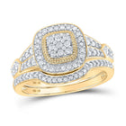Enchanting Love Story | 10kt Yellow Gold Round Diamond Cluster Bridal Wedding Ring Band Set 1/5 Cttw - Splendid Jewellery