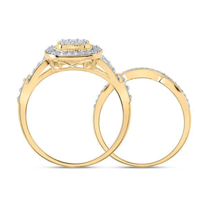 Enchanting Love Story | 10kt Yellow Gold Round Diamond Cluster Bridal Wedding Ring Band Set 1/5 Cttw - Splendid Jewellery