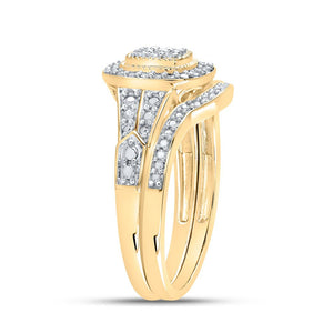 Enchanting Love Story | 10kt Yellow Gold Round Diamond Cluster Bridal Wedding Ring Band Set 1/5 Cttw - Splendid Jewellery