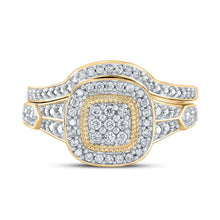 Load image into Gallery viewer, Enchanting Love Story | 10kt Yellow Gold Round Diamond Cluster Bridal Wedding Ring Band Set 1/5 Cttw product Top View from Splendid Jewellery