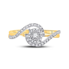 Load image into Gallery viewer, Enchanting Love Story | 10kt Yellow Gold Round Diamond Solitaire Swirl Bridal Wedding Engagement Ring 1/5 Cttw Front View from Splendid Jewellery