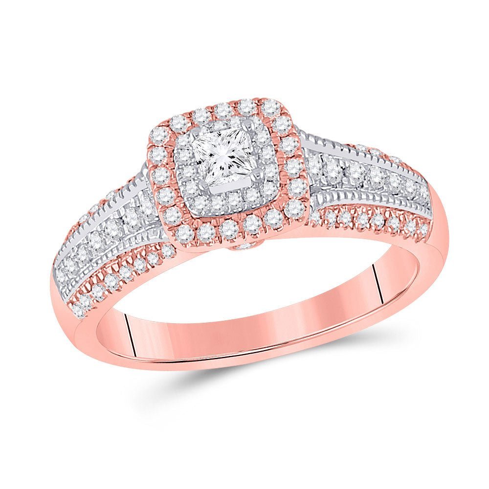 Enchanting Love Story | 14kt Two - tone Gold Princess Diamond Halo Bridal Wedding Engagement Ring 1/2 Cttw - Splendid Jewellery