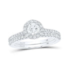 Enchanting Love Story | 14kt White Gold Diamond Halo Bridal Wedding Ring Band Set 1 Cttw | Splendid Jewellery - Splendid Jewellery