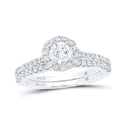 Enchanting Love Story | 14kt White Gold Diamond Halo Bridal Wedding Ring Band Set 1 Cttw | Splendid Jewellery - Splendid Jewellery
