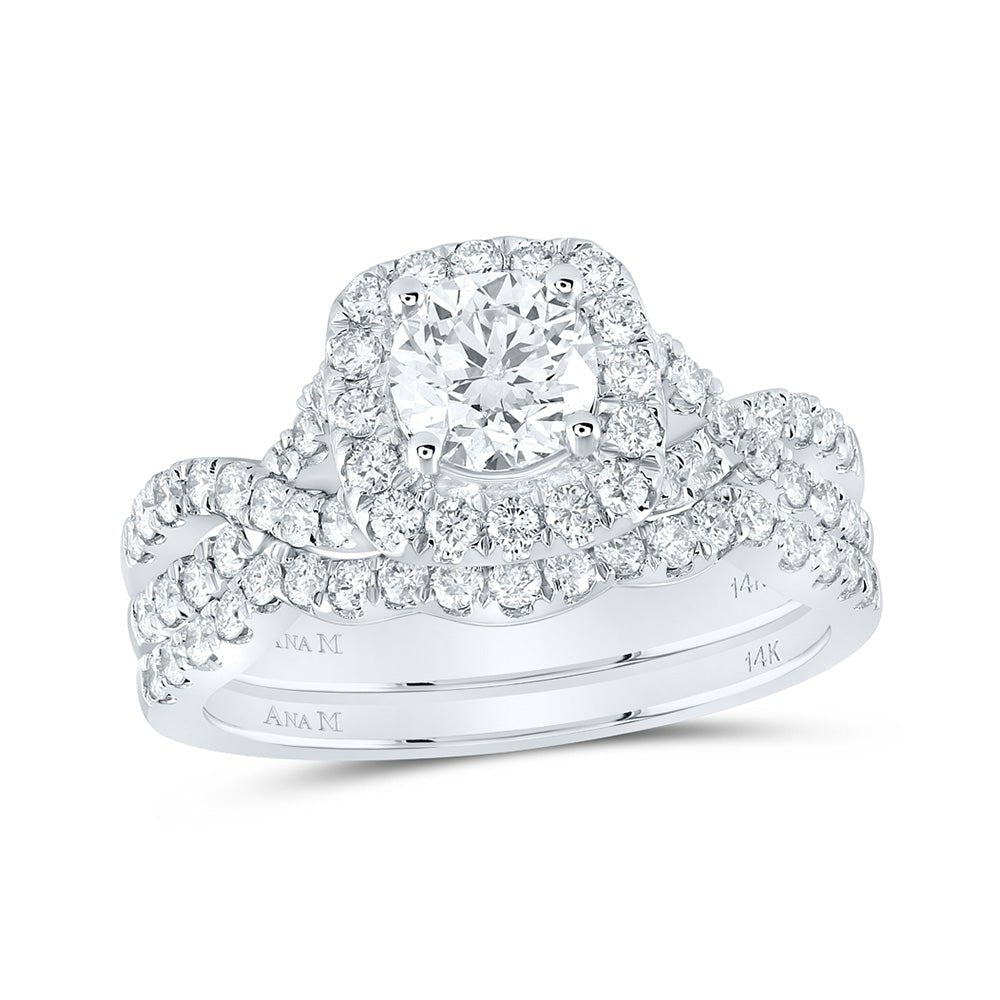 Enchanting Love Story | 14kt White Gold Diamond Halo Bridal Wedding Ring Set 1 - 1/2 Cttw - Splendid Jewellery