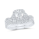 Enchanting Love Story | 14kt White Gold Diamond Halo Bridal Wedding Ring Set 1 - 1/2 Cttw - Splendid Jewellery