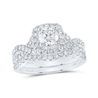 Enchanting Love Story | 14kt White Gold Diamond Halo Bridal Wedding Ring Set 1 - 1/2 Cttw - Splendid Jewellery
