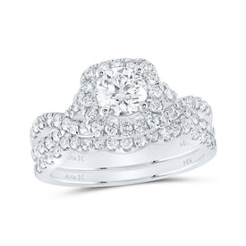 Enchanting Love Story | 14kt White Gold Diamond Halo Bridal Wedding Ring Set 1 - 1/2 Cttw - Splendid Jewellery