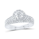 Enchanting Love Story | 14kt White Gold Emerald Diamond Halo Bridal Wedding Ring Band Set 1 - 1/2 Cttw - Splendid Jewellery