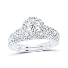 Load image into Gallery viewer, Enchanting Love Story | 14kt White Gold Emerald Diamond Halo Bridal Wedding Ring Band Set 1 - 1/2 Cttw - Splendid Jewellery