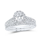Enchanting Love Story | 14kt White Gold Emerald Diamond Halo Bridal Wedding Ring Band Set 1 - 1/2 Cttw - Splendid Jewellery