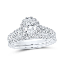 Load image into Gallery viewer, Enchanting Love Story | 14kt White Gold Emerald Diamond Halo Bridal Wedding Ring Band Set 1 - 1/2 Cttw - Splendid Jewellery