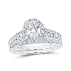 Enchanting Love Story | 14kt White Gold Emerald Diamond Halo Bridal Wedding Ring Band Set 1 - 1/2 Cttw - Splendid Jewellery