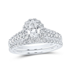 Enchanting Love Story | 14kt White Gold Emerald Diamond Halo Bridal Wedding Ring Band Set 1 - 1/2 Cttw - Splendid Jewellery